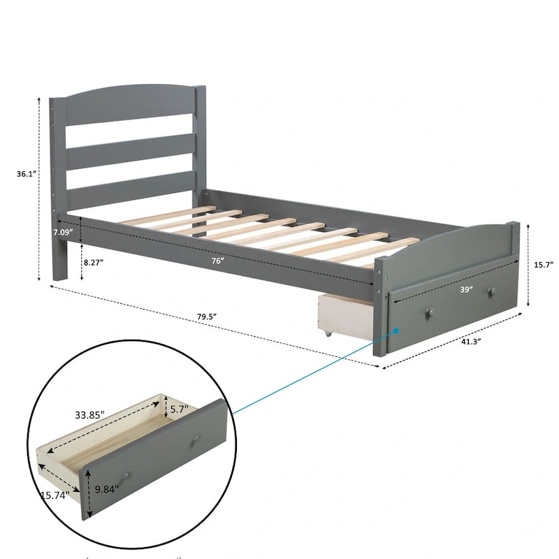 Platform Twin Bed Frame with Storage Drawer