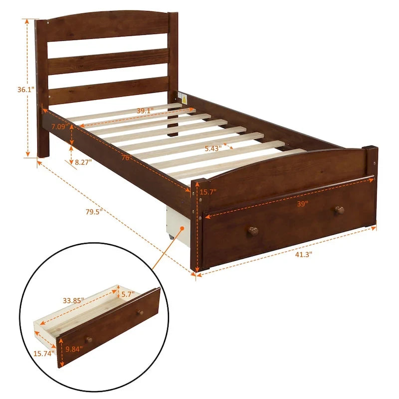 Platform Twin Bed Frame with Storage Drawer