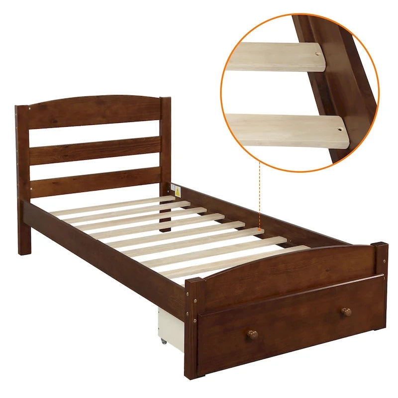 Platform Twin Bed Frame with Storage Drawer