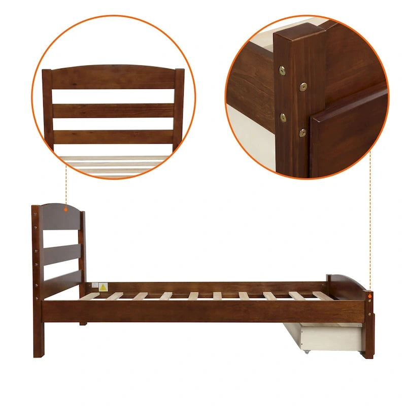 Platform Twin Bed Frame with Storage Drawer