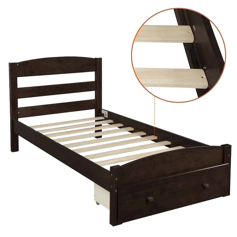 Platform Twin Bed Frame with Storage Drawer