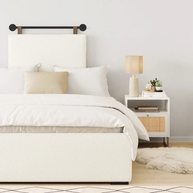 Charlie Wall Mount Boucle Upholstered Padded Headboard, Adjustable Height with Metal Rail