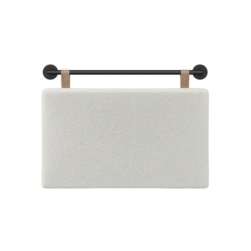 Charlie Wall Mount Boucle Upholstered Padded Headboard, Adjustable Height with Metal Rail