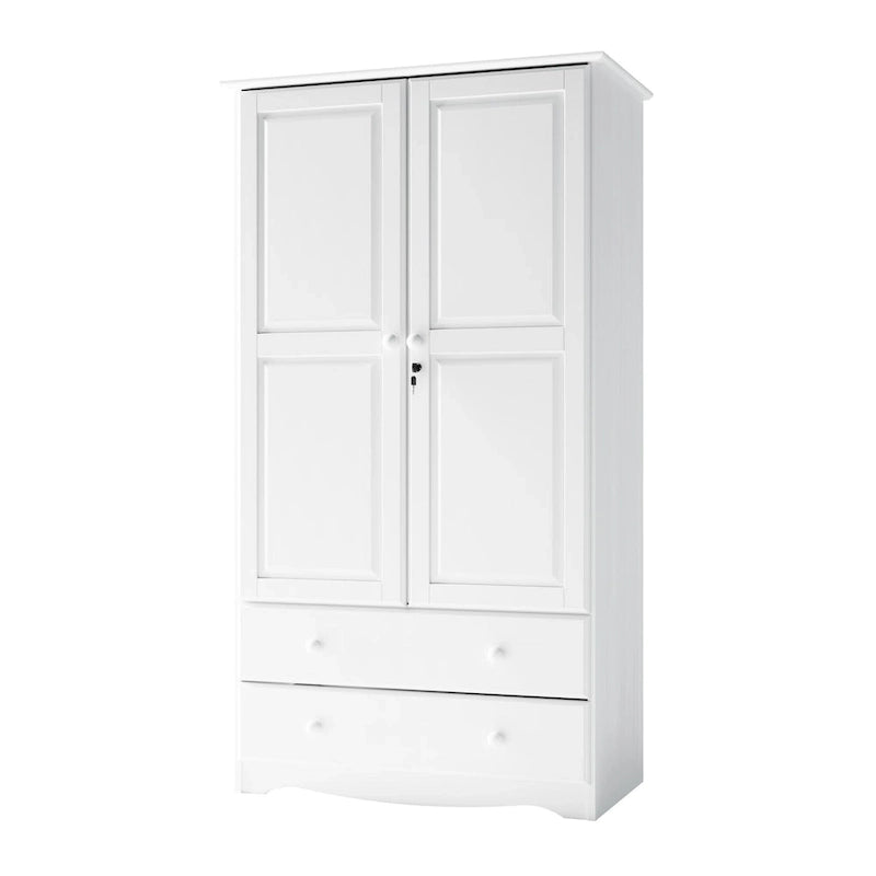Palace Imports 100% Solid Wood Smart Wardrobe Armoire with 2 Drawers, Metal or Wooden Knobs