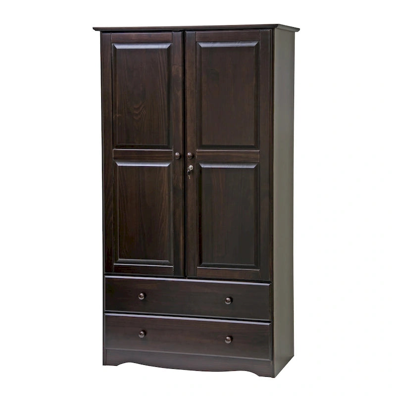 Palace Imports 100% Solid Wood Smart Wardrobe Armoire with 2 Drawers, Metal or Wooden Knobs