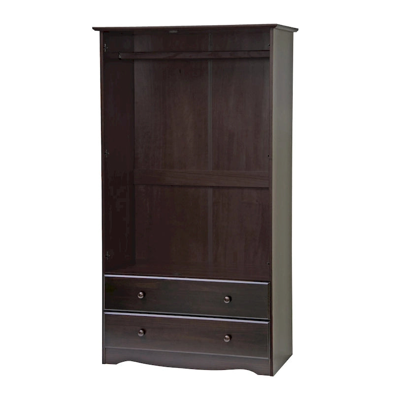 Palace Imports 100% Solid Wood Smart Wardrobe Armoire with 2 Drawers, Metal or Wooden Knobs