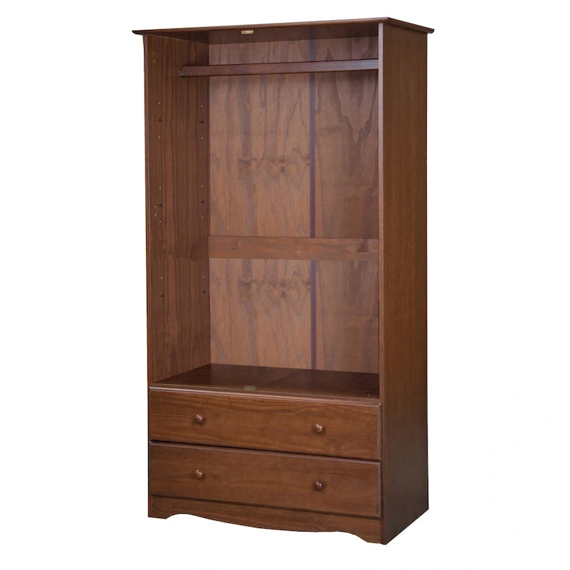 Palace Imports 100% Solid Wood Smart Wardrobe Armoire with 2 Drawers, Metal or Wooden Knobs