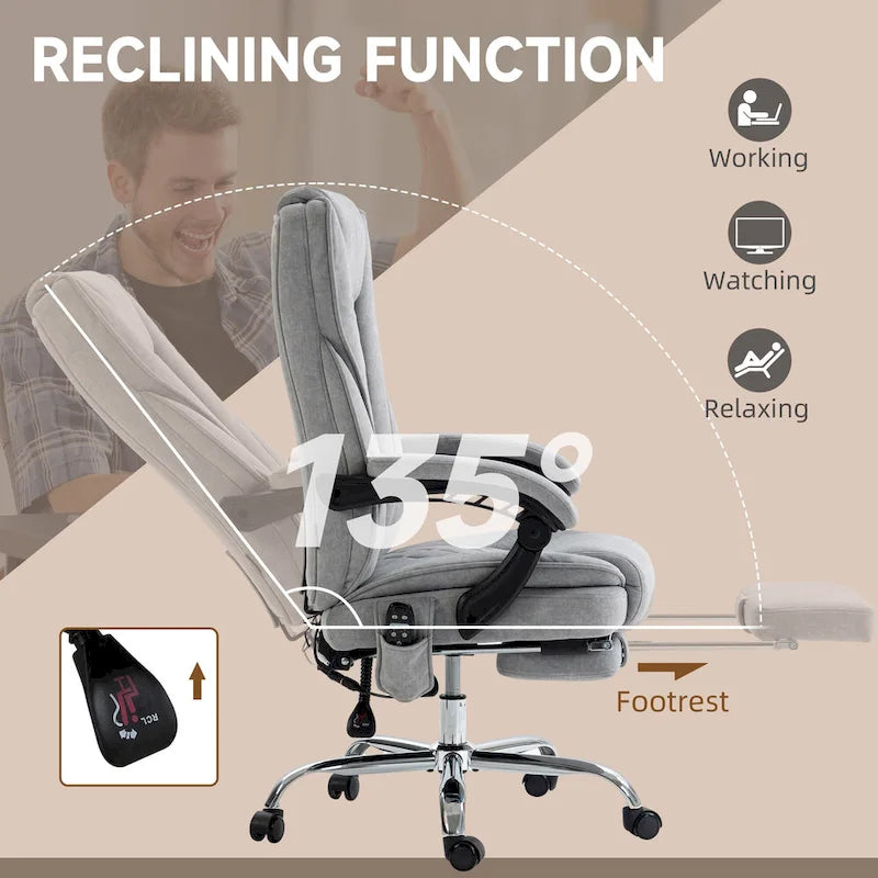 Vinsetto Massage Office Chair with 6 Vibration Points, Swivel Desk Chair with Adjustable Height and Footrest, Gray