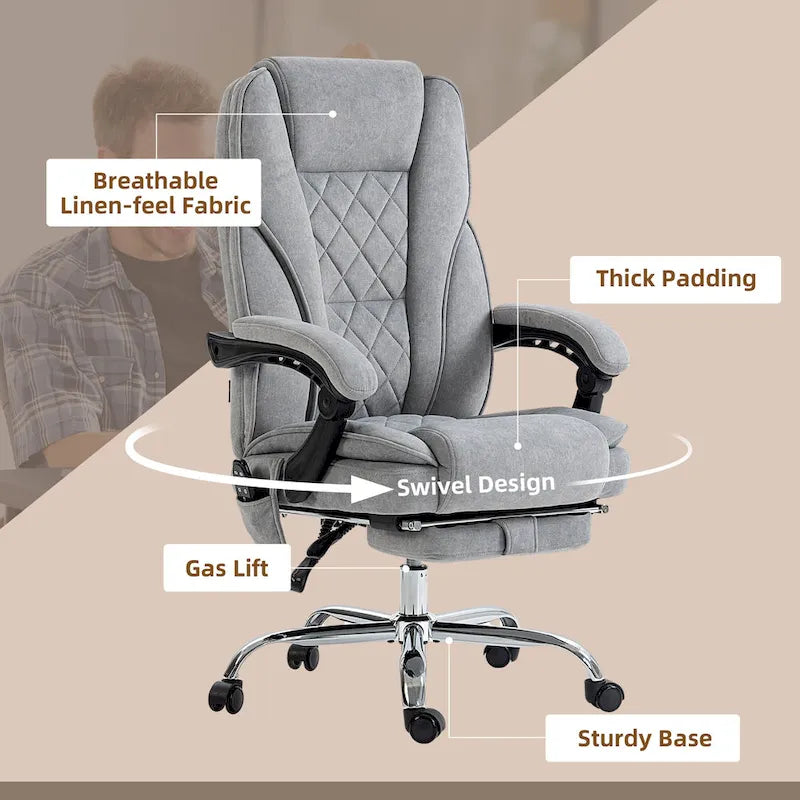 Vinsetto Massage Office Chair with 6 Vibration Points, Swivel Desk Chair with Adjustable Height and Footrest, Gray