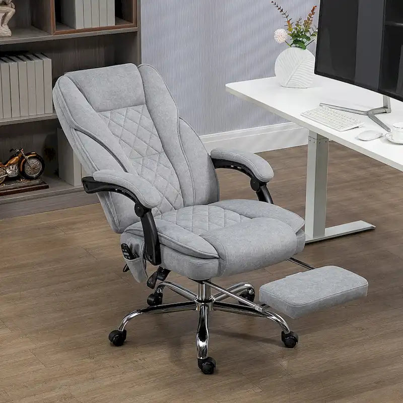 Vinsetto Massage Office Chair with 6 Vibration Points, Swivel Desk Chair with Adjustable Height and Footrest, Gray