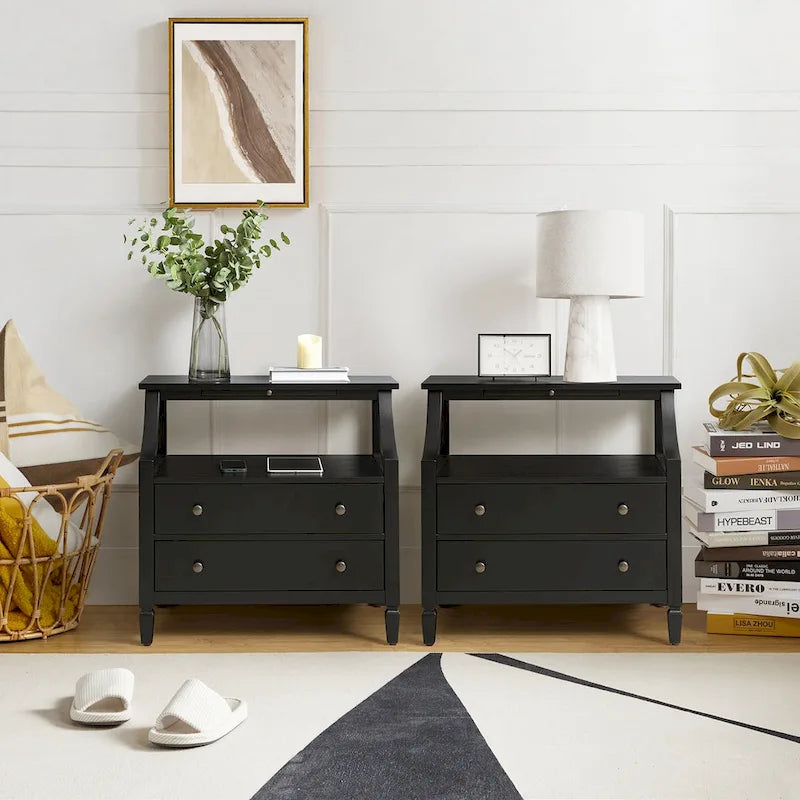 Jennifer 2 - Drawer Nightstand with Built-In Outlets and Pull-out Tray Set of 2 by HULALA HOME
