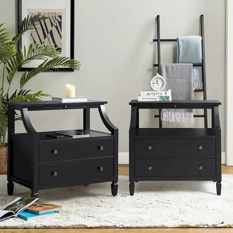 Jennifer 2 - Drawer Nightstand with Built-In Outlets and Pull-out Tray Set of 2 by HULALA HOME
