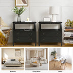Jennifer 2 - Drawer Nightstand with Built-In Outlets and Pull-out Tray Set of 2 by HULALA HOME