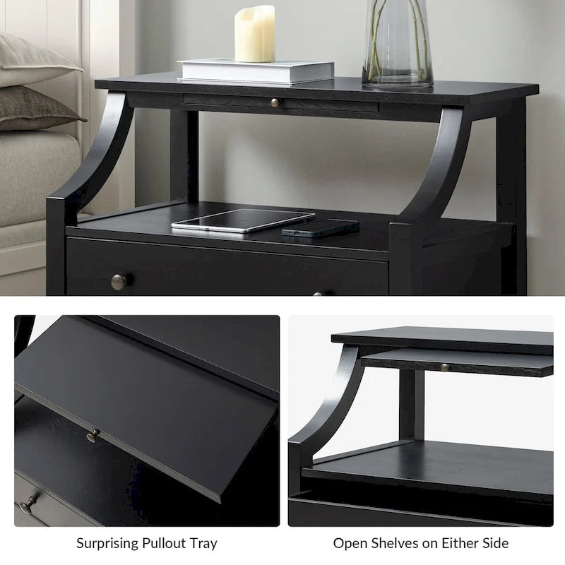 Jennifer 2 - Drawer Nightstand with Built-In Outlets and Pull-out Tray Set of 2 by HULALA HOME
