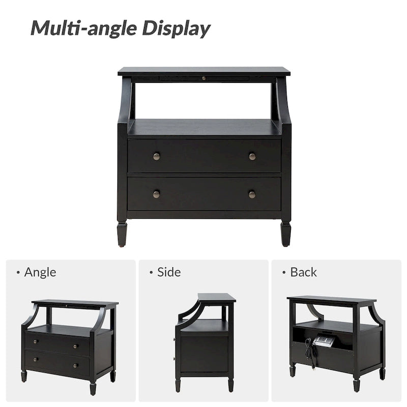 Jennifer 2 - Drawer Nightstand with Built-In Outlets and Pull-out Tray Set of 2 by HULALA HOME