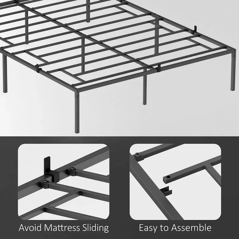 Metal Platform Bed Frame with Storage No Box Spring Steel Slat Support