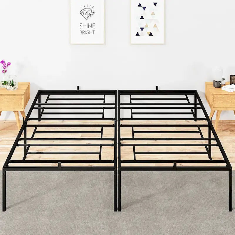 Metal Platform Bed Frame with Storage No Box Spring Steel Slat Support