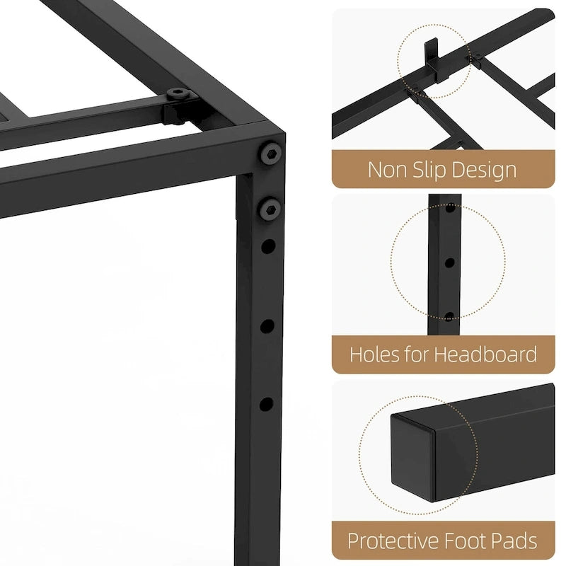 Metal Platform Bed Frame with Storage No Box Spring Steel Slat Support