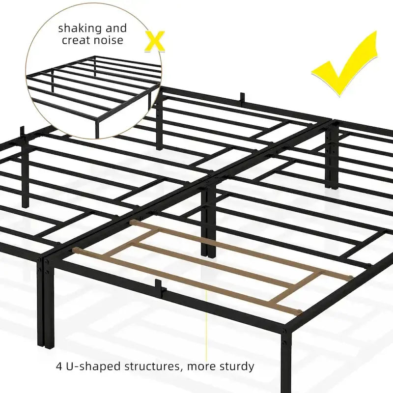 Metal Platform Bed Frame with Storage No Box Spring Steel Slat Support