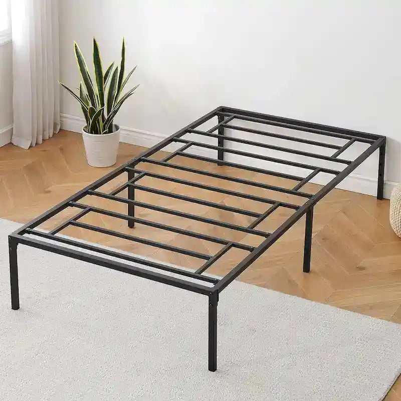 Metal Platform Bed Frame with Storage No Box Spring Steel Slat Support