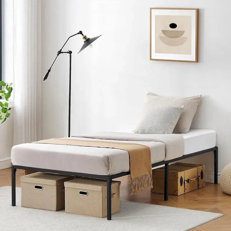 Metal Platform Bed Frame with Storage No Box Spring Steel Slat Support