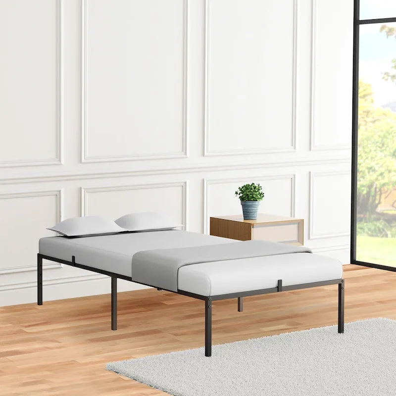 Metal Platform Bed Frame with Storage No Box Spring Steel Slat Support