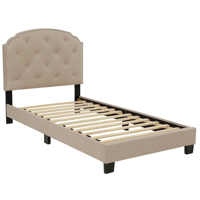 Poundex Platform Button Tufted Twin Bed