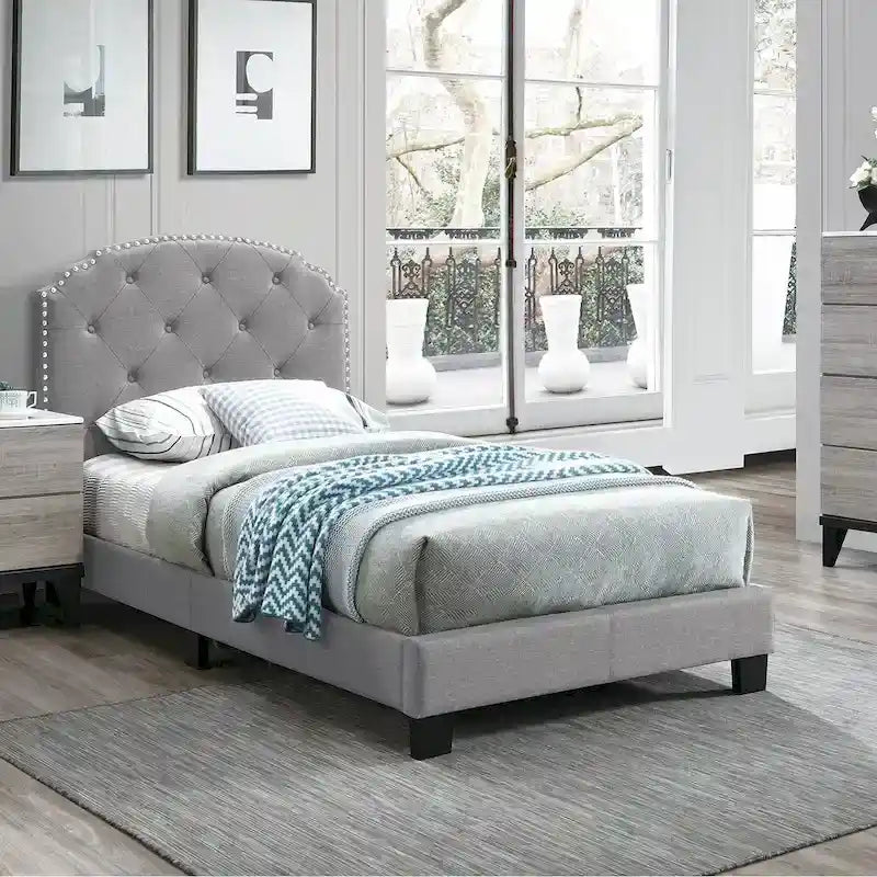 Poundex Platform Button Tufted Twin Bed