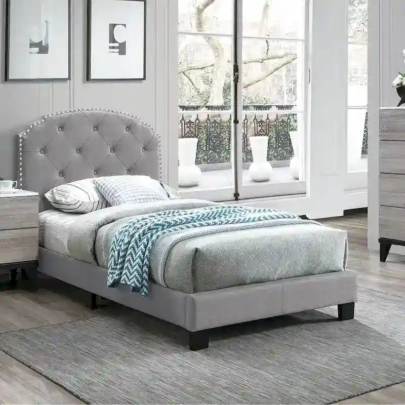 Poundex Platform Button Tufted Twin Bed