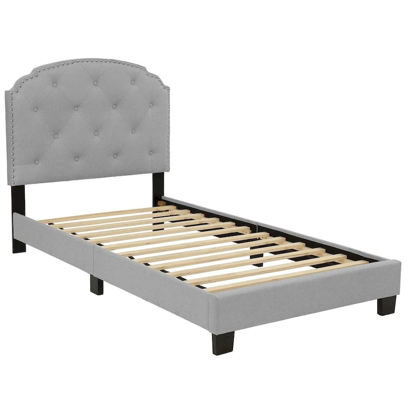 Poundex Platform Button Tufted Twin Bed