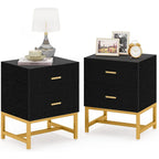 2-Drawer Nightstand, Modern Black and Gold Bedside Table for Bedroom