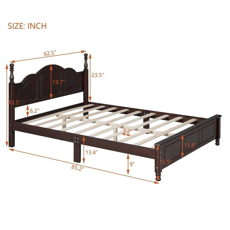 Queen Size Wood Platform Bed Frame,Retro Style Platform Bed