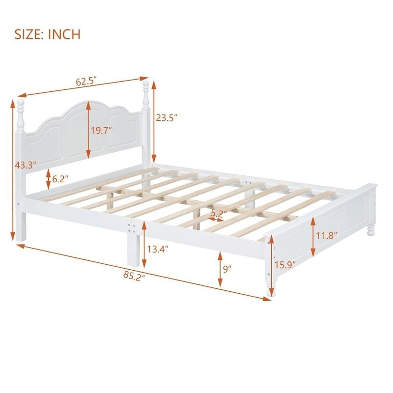 Queen Size Wood Platform Bed Frame,Retro Style Platform Bed