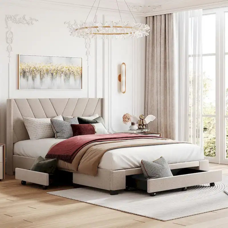 Queen Size Storage Bed with 3 Drawers