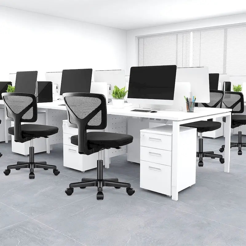 Armless Small Office Desk Chair with Back
