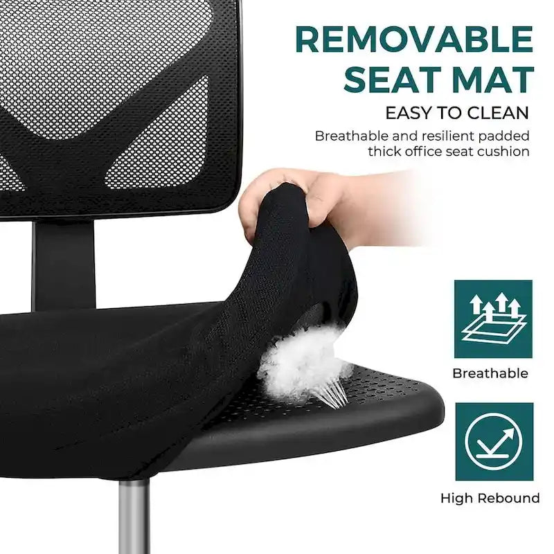 Armless Small Office Desk Chair with Back