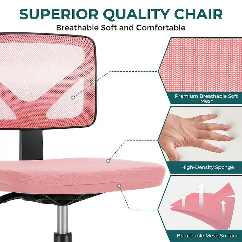 Armless Small Office Desk Chair with Back