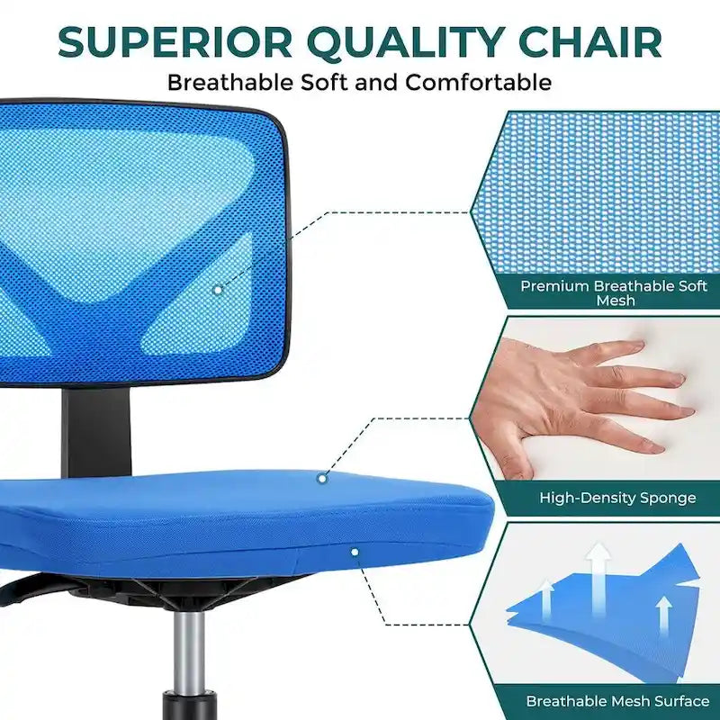 Armless Small Office Desk Chair with Back