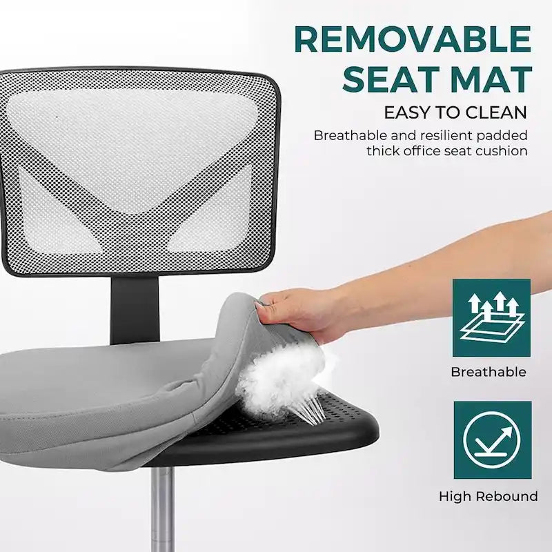 Armless Small Office Desk Chair with Back