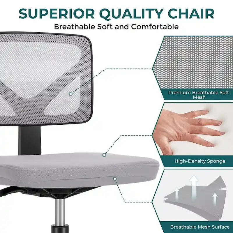 Armless Small Office Desk Chair with Back