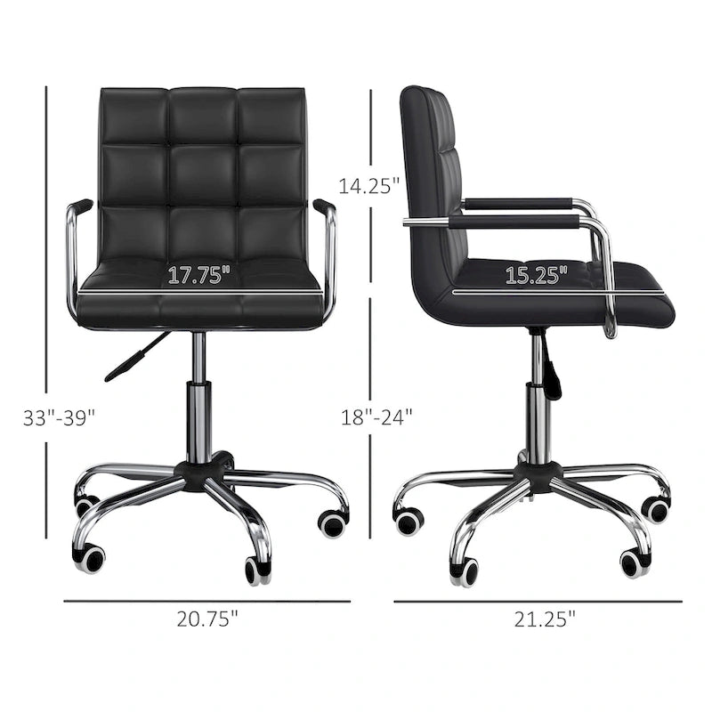 HOMCOM Modern Computer Desk Office Chair with Upholstered PU Leather, Adjustable Heights, Swivel 360 Wheels, Black