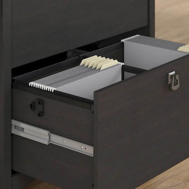 L-shaped Desk with Lateral File Cabinet and Bookcase in Vintage Black