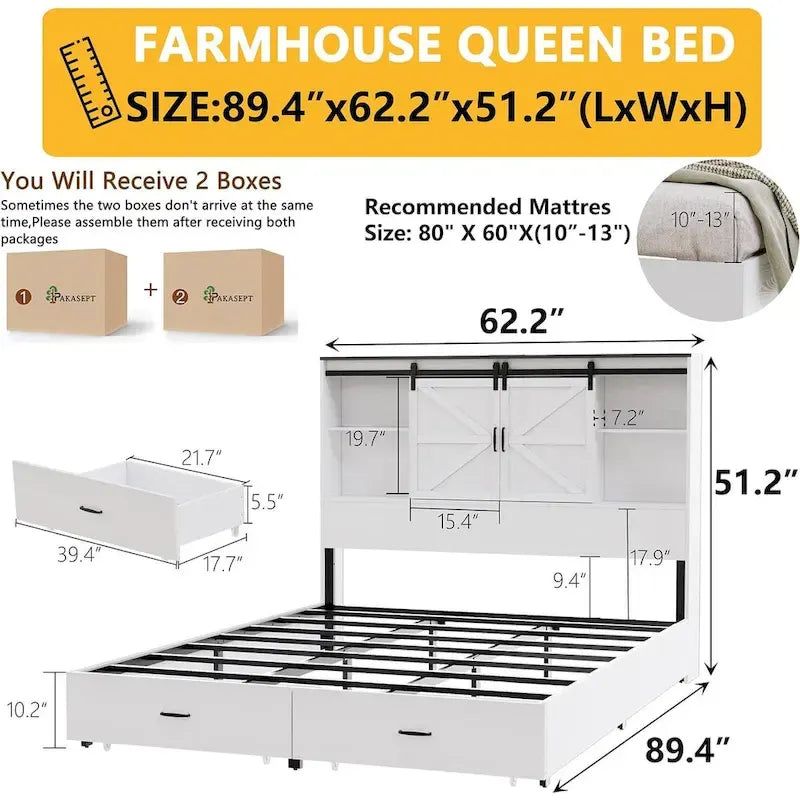 PAKASEPT Farmhouse Queen Size Bed Frame