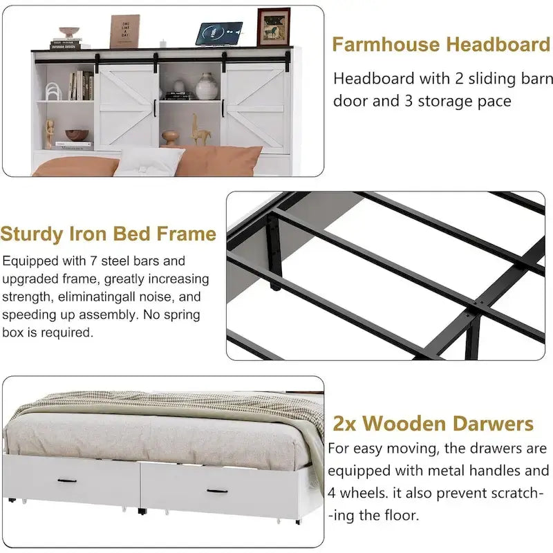 PAKASEPT Farmhouse Queen Size Bed Frame