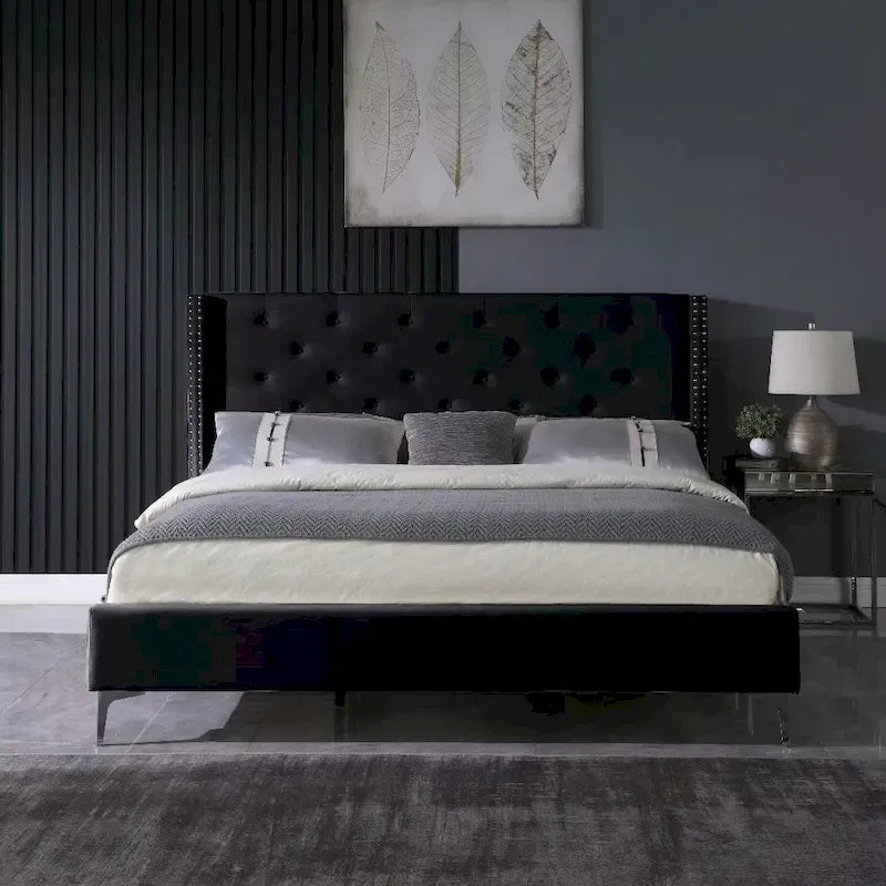 California King Velvet Upholstered Platform Bed Frame