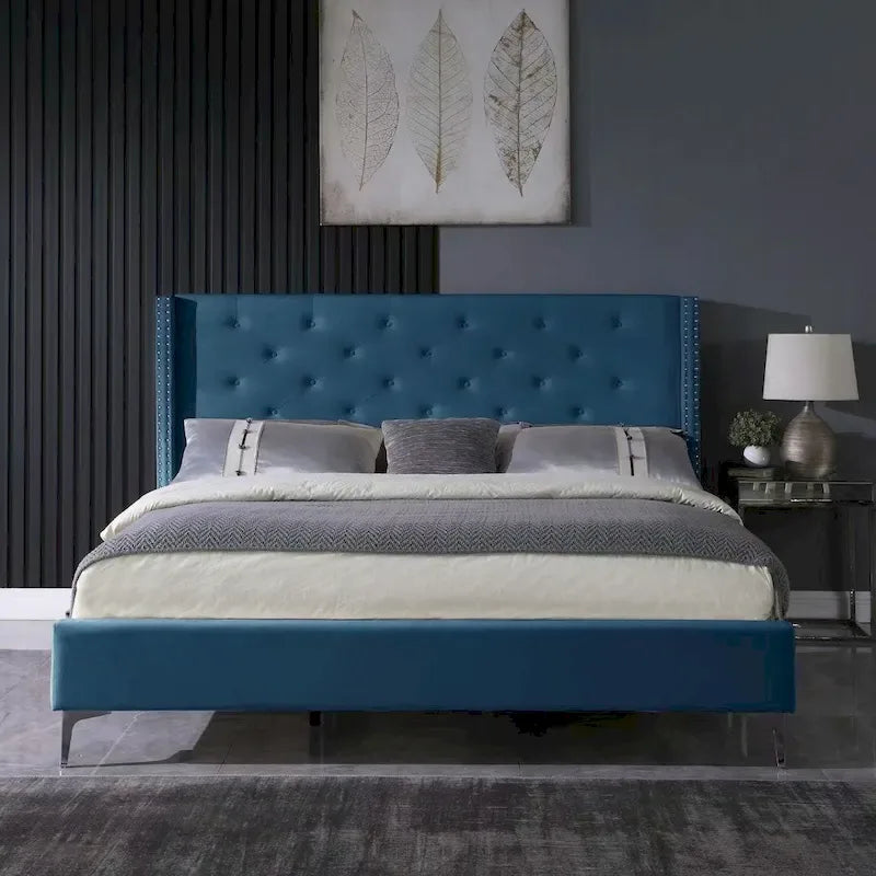 California King Velvet Upholstered Platform Bed Frame