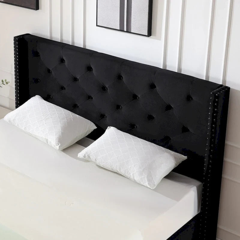 California King Velvet Upholstered Platform Bed Frame