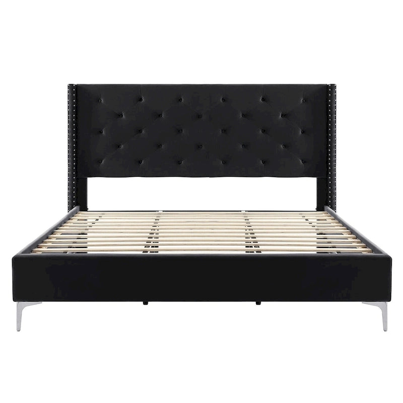 California King Velvet Upholstered Platform Bed Frame