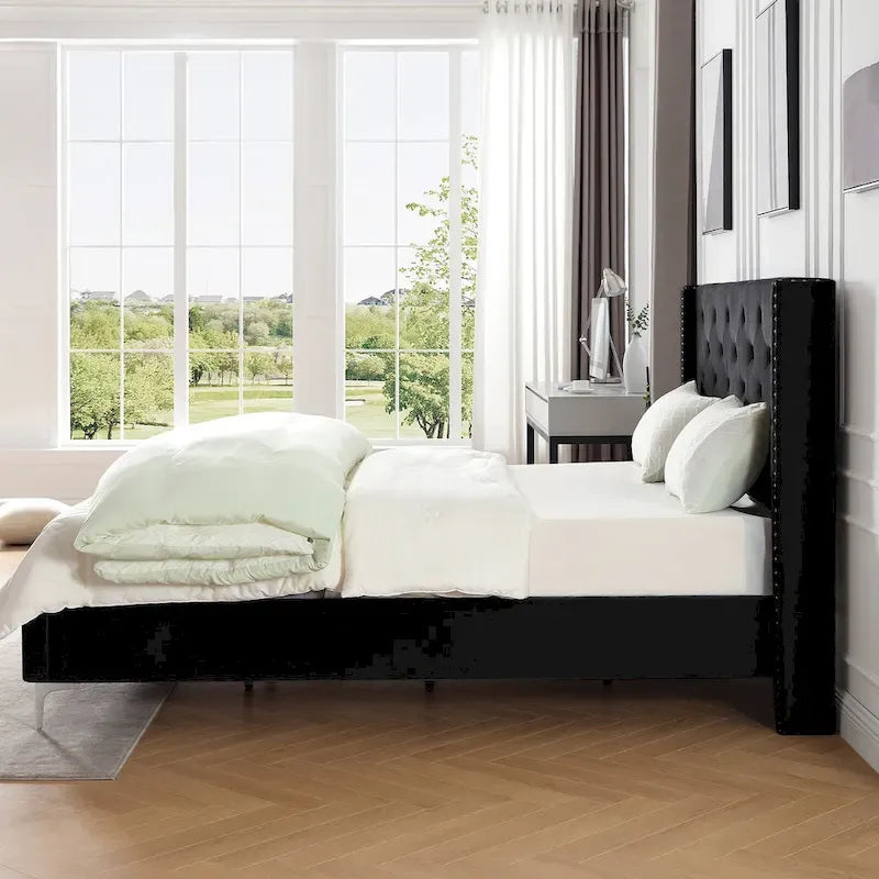 California King Velvet Upholstered Platform Bed Frame