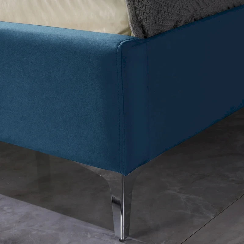California King Velvet Upholstered Platform Bed Frame